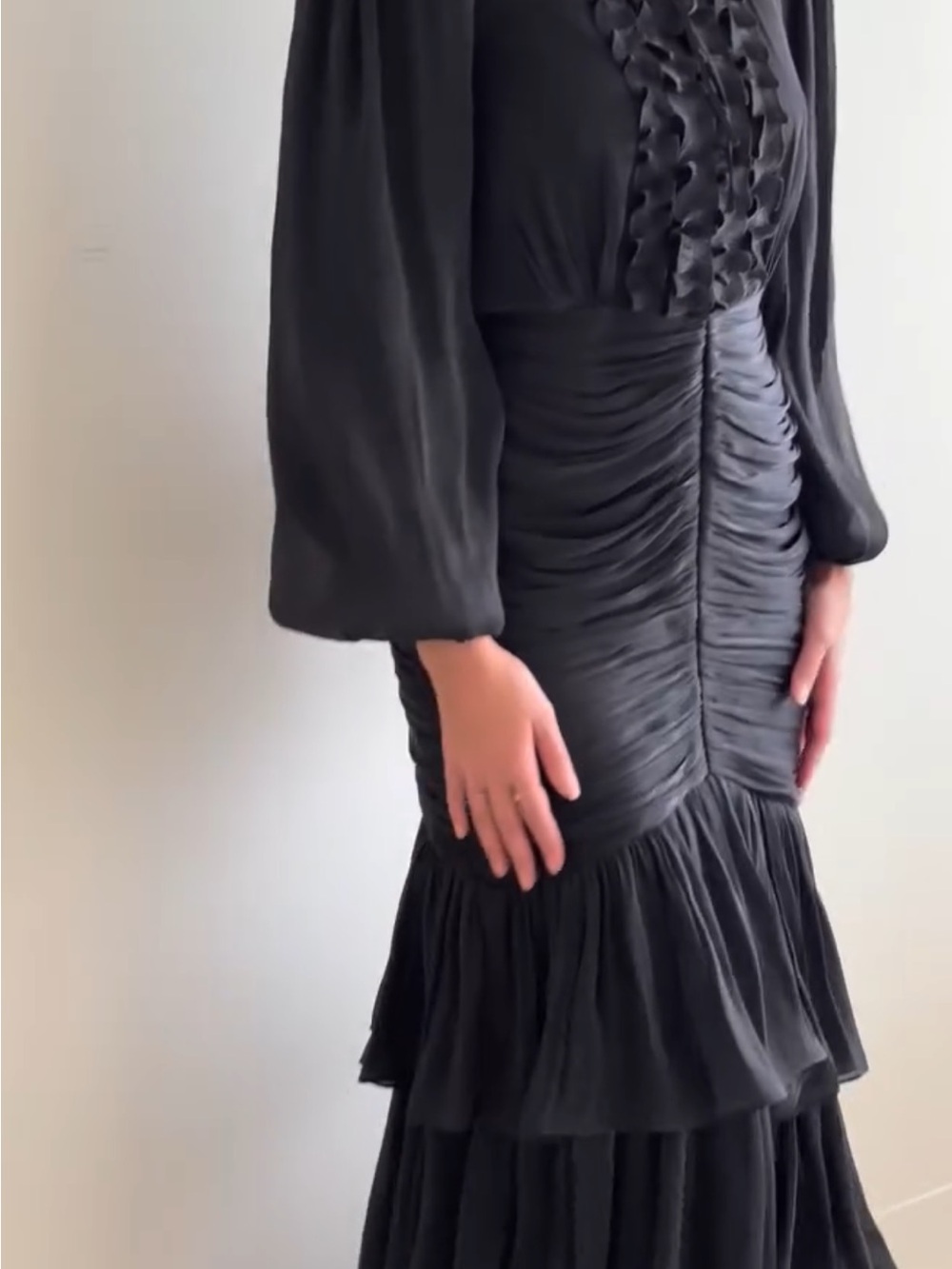 Elegant Black Ruched Tiered Maxi Dress
